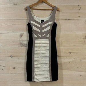 Jax Women's Jersey Colorblock Ivory/Black Shutter Pleat Sleeveless Dress Size 6